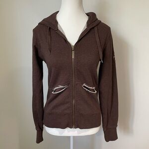 Y2K Groggy Grunge Brown Zip Up Hoodie 2000's Size Small